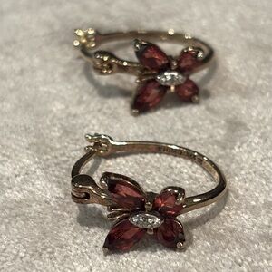 Butterfly Hoop Earrings 
Red Garnet & Diamond 18K Gold Sterling Silver 925
